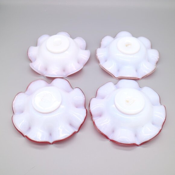 Antique Victorian Pink Cased Glass Ruffled Berry Bowls (Set of 4) - Picture 11 of 11